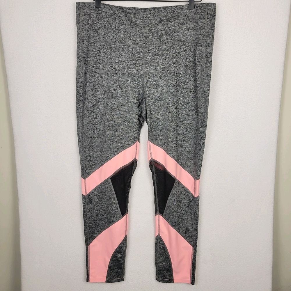 Xersion High Rise Leggings Womens XXLT Gray Pink‎ Mesh Activewear Workout